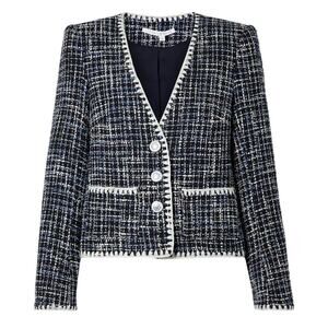 Veronica Beard Bosea Tweed Jacket Embroidered Trim Blue Size 4